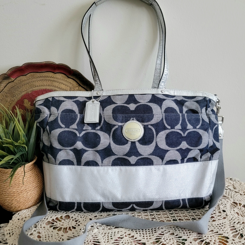 Coach Denim Blue Travel Tote Bag Convertible Crossbody Bag